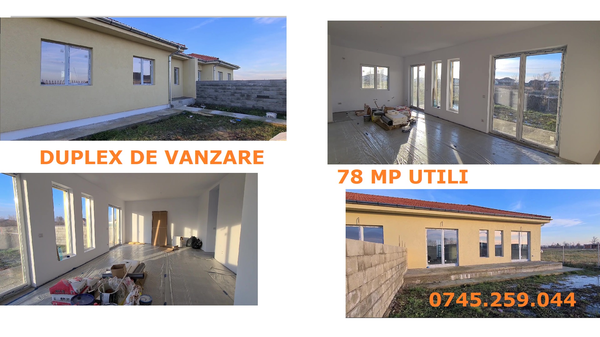 Duplex de vanzare parter cu doua dormitoare – 78 mp utili .100 mp construiti Mosnita Noua Timis