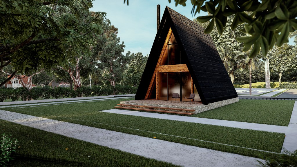 Casa tip a frame - latime 6 metri lungime 8,6 metri planuri de arhitectura si structura