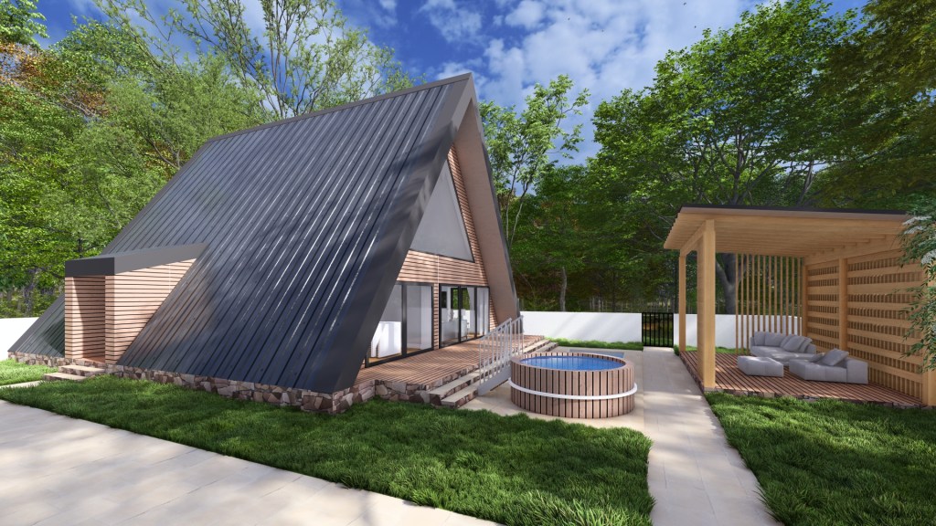 Proiect casa a frame 12 x 13 metri - proeicte case tip a de lemn planuri si fundatii