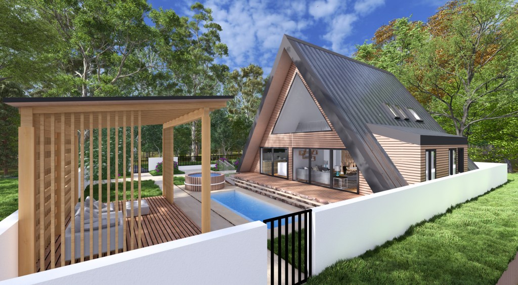 Proiect casa a frame 12 x 13 metri - proeicte case tip a de lemn planuri si fundatii