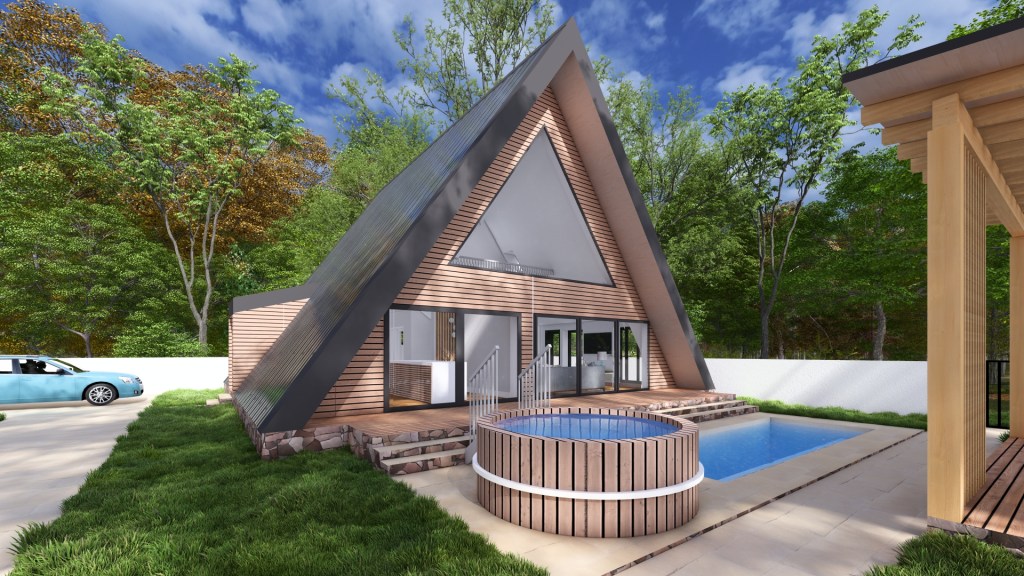 Proiect casa a frame 12 x 13 metri - proeicte case tip a de lemn planuri si fundatii